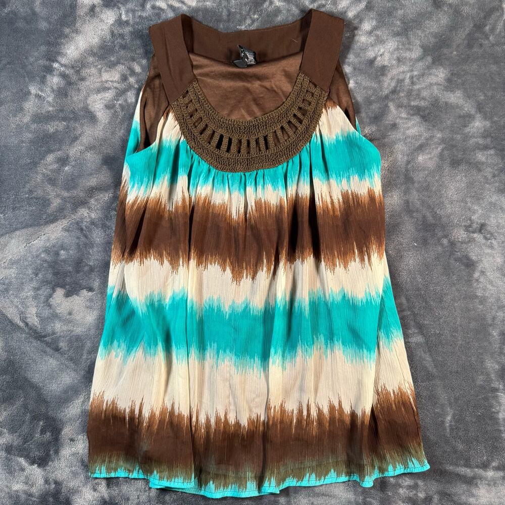 New Directions Sleeveless Blouse Women's Medium Brown Turquoise Tank Top